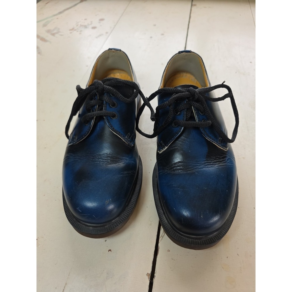 Vtg Dr Doc Martens Blue Black Leather Oxford Shoes Women's 6.5/7 Made In England